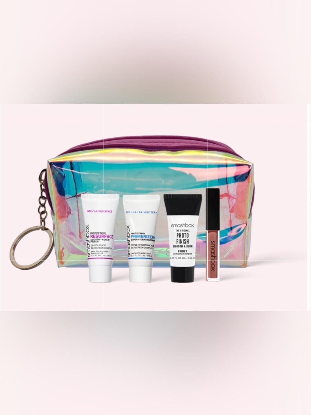 Smashbox Holographic Cosmetic Pouch with Mini Primers & Lip Gloss NEW